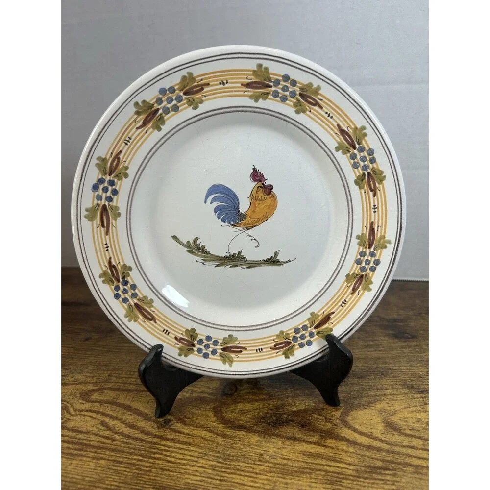 Vintage Italian Hand Painted Rooster Plate Maiolica Tuscan Decor 7.75”Signed